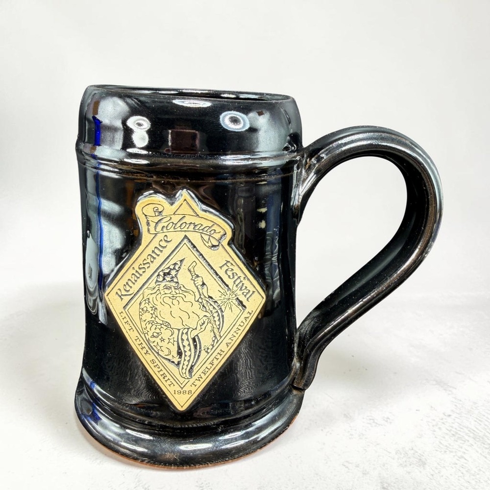 Deneen Pottery Colorado Renaissance Festival 1988‎ Mug Wizard Black Stein 5in